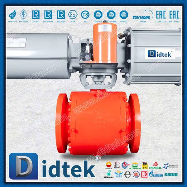 Pneumatic 12 Inch API6D Flanged Low Torque Trunnion Ball Valve