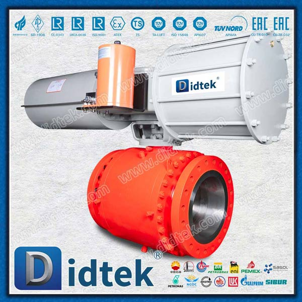 Pneumatic 12 Inch API6D Flanged Low Torque Trunnion Ball Valve